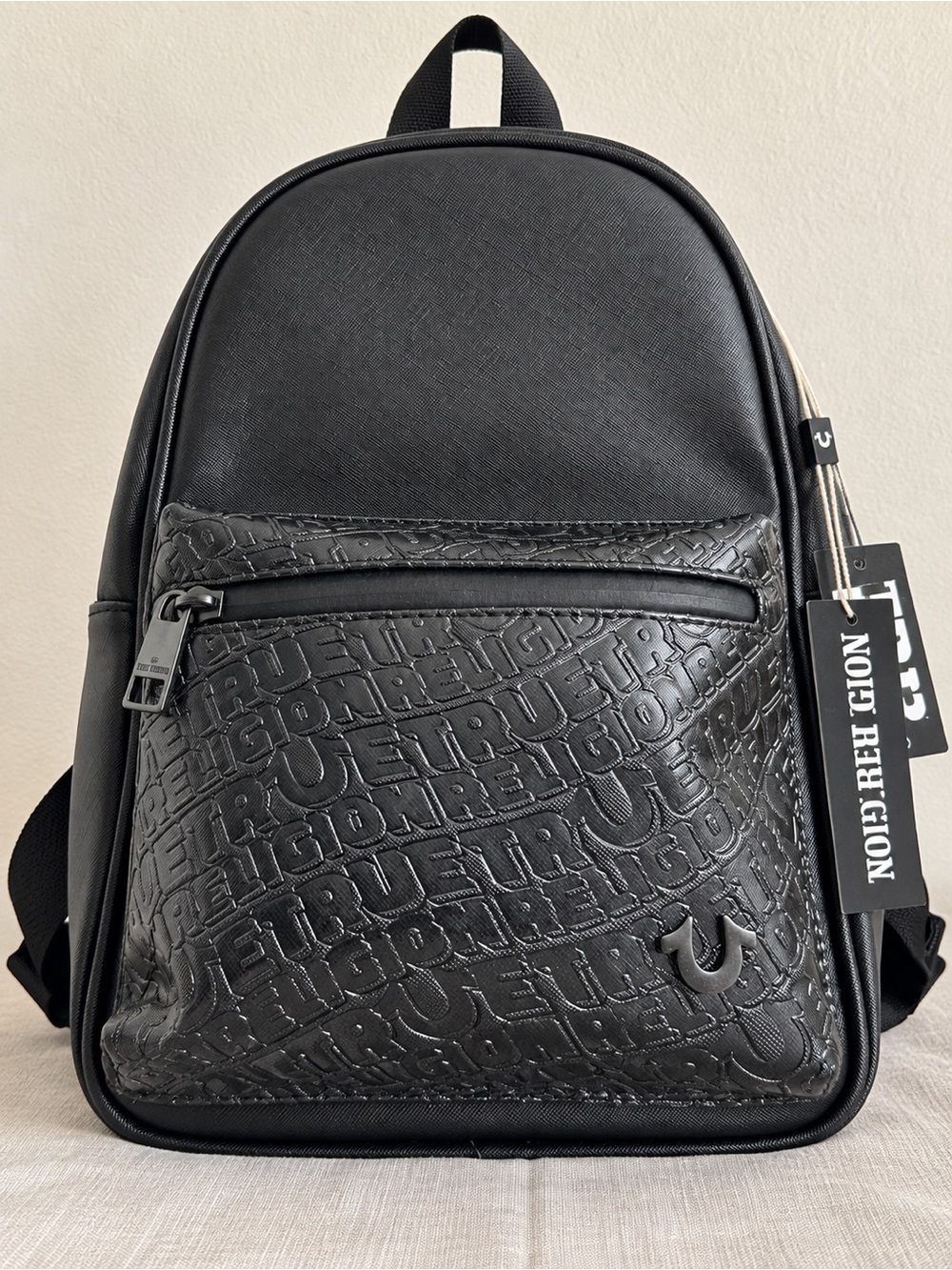 True Religion Black Embossed Logo Backpack